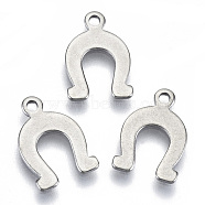 201 Stainless Steel Charms, Laser Cut, Horseshoe, Stainless Steel Color, 14x9x0.7mm, Hole: 1.4mm(STAS-R116-069)