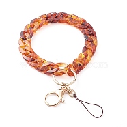 Acrylic Curb Chain Mobile Straps, with Nylon Thread and Alloy Lobster Claw Clasps, Golden, Chocolate, 24cm(HJEW-JM00449)