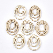 Handmade Reed Cane/Rattan Woven Pendants, For Making Straw Earrings and Necklaces, Oval, Antique White, 38~46x33~35x4~5mm(X-WOVE-T006-050)