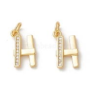 Rack Plating Eco-friendly Brass Micro Pave Clear Cubic Zirconia Charms, Long-Lasting Plated, Real 18K Gold Plated, Cadmium Free & Nickel Free & Lead Free, Letter.H, 14x8x2.5mm, Hole: 3.5mm(KK-D072-01G-H-NR)