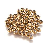 304 Stainless Steel Spacer Beads, Round, Golden, 4x3mm, Hole: 2mm(X-STAS-L222-42B-G)
