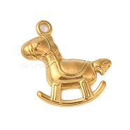 Ion Plating(IP) 304 Stainless Steel Pendants, Hobbyhorse Charms, Real 18K Gold Plated, 24x21x3mm, Hole: 2mm(STAS-N103-14G)