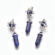 Natural Lapis Lazuli Pendants, Pointed Pendants, with Platinum Tone Brass Findings, Star & Bullet, Dyed, 72mm, Hole: 7x5mm(G-L512-M02)