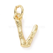 Brass Pendants, with Jump Ring, Golden, Letter Charm, Letter V, 12x9x2mm, Hole: 3mm(KK-K165-04V)