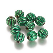 CCB Plastic Corrugated Beads, with Enamel, Round, Green, 14x14mm, Hole: 4mm(CCB-K008-03G)