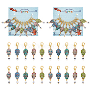 Alloy Enamel & Acrylic Pendant Locking Stitch Markers, Zinc Alloy Lobster Claw Clasps Stitch Marker, Sugar Skull with Number, Mixed Color, 5.5cm, 5 colors, 2pcs/color, 10pcs/set(HJEW-AB00111)
