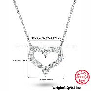 925 Sterling Silver Heart Shape Pendant Necklaces for Women, with Clear Cubic Zirconia, Platinum, 14-5/8 inch(37cm)(LK7425-2)