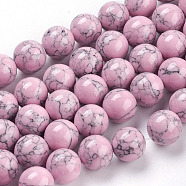 Synthetic Turquoise Beads Strands, Dyed, Round, Pink, 10mm, Hole: 1mm, about 40pcs/strand, 15.7(TURQ-H038-10mm-XXS07)