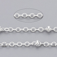 Brass Curb Chains, Satellite Chains, Soldered, with Spool, Cadmium Free & Lead Free, Silver, 2x1.5x0.3mm(X-CHC-R014-S)