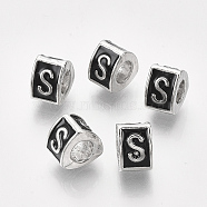 Alloy European Beads, Enamel Style, Large Hole Beads, Triangle with Letter, Platinum, Black, Letter.S, 9.5x9x6.5mm, Hole: 5mm(X-MPDL-S038-09S)