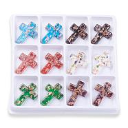 Handmade Gold Sand Lampwork Pendants, Cross, Mixed Color, 50x35x5mm, Hole: 4mm, 12pcs/box(LAMP-S098-1-B)