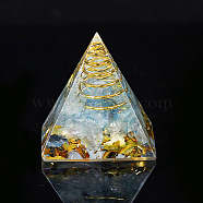 Orgonite Pyramid Resin Display Decorations, with Brass Findings, Gold Foil and Natural Aquamarine Chips Inside, for Home Office Desk, 30mm(G-PW0005-05F)