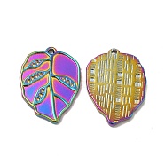 Ion Plating(IP) 304 Stainless Steel Pendant Rhinestone Settings, Leaf, Rainbow Color, Fit for 0.9mm Rhinestone, 21.5x16x2mm, Hole: 1mm(STAS-A070-07MC)