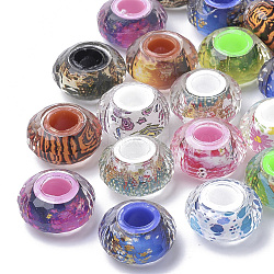 Resin Beads, Large Hole Beads, Faceted, Rondelle with Pattern, Mixed Color, 13.5~14x7.5~8mm, Hole: 5.5mm(RPDL-S013-02)