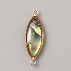 Natural Paua Shell Connector Charms, with Light Gold Plated Brass Findings, Horse Eye, 25x8x4mm, Hole: 1.4mm(KK-WH0062-100KCG-B)