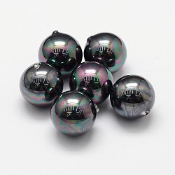 Shell Pearl Beads, Grade A, Round, Half Drilled, Black, 10mm, Hole: 1.2mm(X-BSHE-L031-02-10mm)