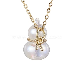 304 Stainless Steel and Acrylic Imitation Shell Pendant Necklaces, Cable Chains Necklace, Golden, 15.67 inch(39.8cm)(NJEW-JN04706)