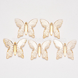 Transparent Acrylic Pendants, with Plated Bottom, Butterfly, Antique White, 34x39x5.5mm, Hole: 1.2mm(TACR-R140-06D)