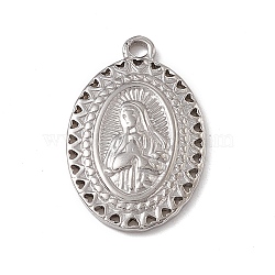 304 Stainless Steel Pendants, Oval with Virgin Mary Charm, Stainless Steel Color, 20.5x13x2mm, Hole: 2mm(STAS-P316-15P)