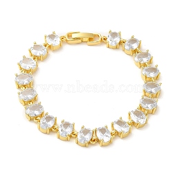 Clear Cubic Zirconia Tennis Bracelet, Brass Oval Link Chain Bracelet, Lead Free & Cadmium Free, Real 18K Gold Plated, 7-1/2 inch(19cm)(BJEW-M296-01G)
