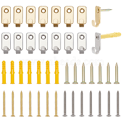 20 Sets 2 Colors 304 Stainless Steel Hook Hangers, Photo Frame Hanger, with Screws & Plastic Anchor Plug, Golden & Stainless Steel Color, 27~40x7~13x2~7.5mm, Hole: 4mm, 4pcs/set, 10 set/color(FIND-CP0001-16)