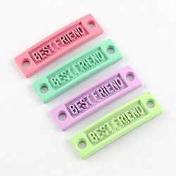 Personalized Connector for Bracelet Design, Spray Painted Alloy Links connectors, Cadmium Free & Lead Free, Rectangle with Word Best Friend, Mixed Color, 35x10x2mm, Hole: 3mm(X-PALLOY-4270-M1-LF)