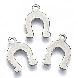 Non-Tarnish 201 Stainless Steel Charms, Laser Cut, Horseshoe, Stainless Steel Color, 14x9x0.7mm, Hole: 1.4mm(STAS-R116-069)