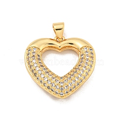 Brass Pave Clear Cubic Zirconia Pendants, Cadmium Free & Lead Free, Real 16K Gold Plated, Heart, 22x22x7mm, Hole: 4x3mm(KK-U009-13G-01)