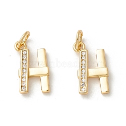 Rack Plating Eco-friendly Brass Micro Pave Clear Cubic Zirconia Charms, Long-Lasting Plated, Real 18K Gold Plated, Cadmium Free & Nickel Free & Lead Free, Letter.H, 14x8x2.5mm, Hole: 3.5mm(KK-D072-01G-H-NR)