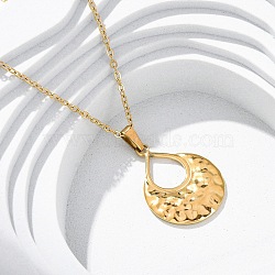 304 Stainless Steel Textured Hollow Teardrop Pendant Necklaces, Ion Plating(IP), Real 18K Gold Plated, 18.07 inch(45.9cm)(NJEW-H059-27G)