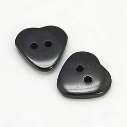 Resin Buttons, Dyed, Heart, Black, 15x15x3mm, Hole: 2mm(RESI-D032-15x15mm-02)