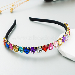 Glass Rhinestone Hair Bands, Lint Hair Accessories for Women Girls, Colorful, 140x115x7mm(OHAR-PW0007-40C)