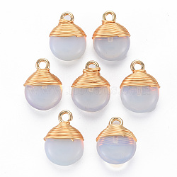 Opalite Pendants, with Golden Brass Findings and Iron Loop, Flat Round, 14x10.5x5.5mm, Hole: 1.8mm(G-S359-288C)