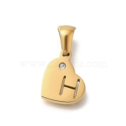 304 Stainless Steel Heart Pendants with Rhinestone, Golden, Letter H, 11x13x2.5mm, Hole: 5x3mm(STAS-Z103-01G-08)