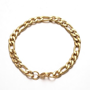 304 Stainless Steel Figaro Chains Bracelets, with Lobster Claw Clasps, Golden, 8-1/8 inch(205mm)