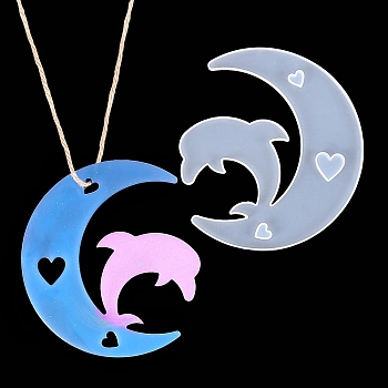 DIY Animal on the Crescent Moon Big Pendant Silhouette Silicone Molds, Resin Casting Molds, for UV Resin, Epoxy Resin Jewelry Making, Dolphin Pattern, 122x110x4mm, Hole: 9x9.5mm