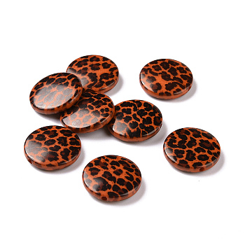 Printed Opaque Acrylic Beads, Flat Round with Leopard Print Pattern, Sienna, 20.5x5mm, Hole: 1.8mm, 310pcs/500g