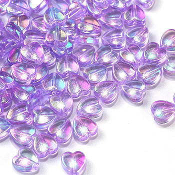 100Pcs Eco-Friendly Transparent Acrylic Beads, Dyed, AB Color, Heart, Plum, 8x8x3mm, Hole: 1.5mm