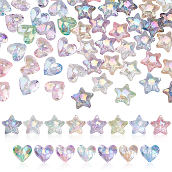 50Pcs 2 Styles UV Plating Transparency Acrylic Beads, Iridescent, Mixed Shapes, Faceted, Mixed Color, 17~18.5x19.5x11.5~12mm, Hole: 2.2mm, 25pcs/style