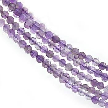 Gemstone Strands, Faceted(64 Facets) Round, Amethyst, Bead: about 4mm in diameter, hole: 0.8mm, 15 inch, 93pcs/strand