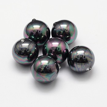 Shell Pearl Beads, Grade A, Round, Half Drilled, Black, 10mm, Hole: 1.2mm