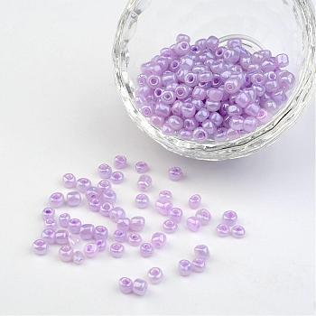 DIY Craft Beads 6/0 Ceylon Round Glass Seed Beads, Plum, Size: about 4mm in diameter, hole:1.5mm, about 495pcs/50g