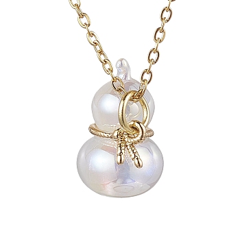 304 Stainless Steel and Acrylic Imitation Shell Pendant Necklaces, Cable Chains Necklace, Golden, 15.67 inch(39.8cm)