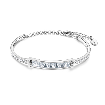 SHEGRACE Alloy Bangles, with Grade AAA Cubic Zirconia, Platinum, 150mm