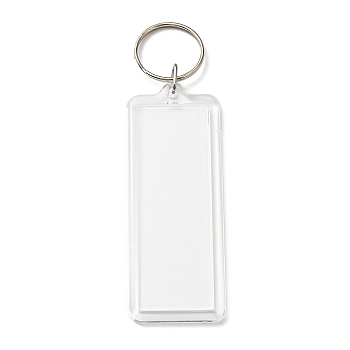 Acrylic Photo Snap in Keychain, with Iron Split Key Rings, Rectangle, Platinum, Clear, 9cm, Rectangle: 85x34x5mm