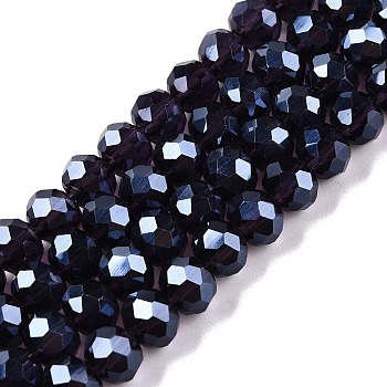 Electroplate Glass Beads Strands, Pearl Luster Plated, Faceted, Rondelle, Slate Blue, 6x5mm, Hole: 1mm, about 84~85pcs/strand, 41.5~42cm