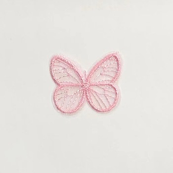 Butterfly Computerized Embroidery Organza Sew On Ornament Accessories, Appliques, Pink, 40~50mm