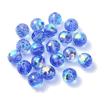 AB Color Plated Glass Beads, Faceted Round, Cornflower Blue, 10x9mm, Hole: 1.5mm