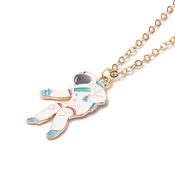 Alloy Enamel Astronaut Pendant Necklaces, with Brass Cable Chain, Light Gold, 17.91 inch(45.5cm)