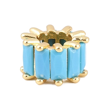 Brass Micro Pave Cubic Zirconia European Beads, Rondelle Wheel Large Hole Bead, Long-Lasting Plated, Rack Plating, Lead Free & Cadmium Free, Real 18K Gold Plated, Sky Blue, 11.5x7mm, Hole: 6mm